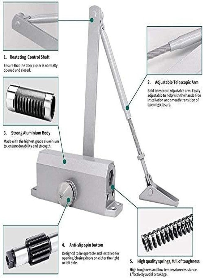 لاكجيريا أجهزة إغلاق أبواب أوتوماتيكية هيدروليكية مزدوجة السرعة من الألومنيوم من لوكسوريا فوسوبا، عالية الجودة ومتينة للاستخدام السكني والتجاري، مع مجموعة تركيب (لون فضي) (وزن جهاز الإغلاق: 45 كجم) مانعة لتسرب الزيت - Image 4